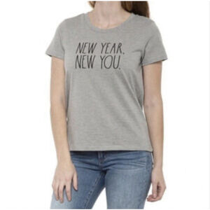 Rae Dunn Graphic T-Shirt Women Sz‎ M Gray New Year New You Crew Neck New